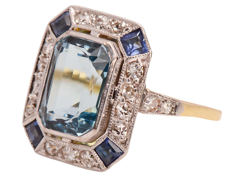 Aquamarine Diamond Sapphire Ring