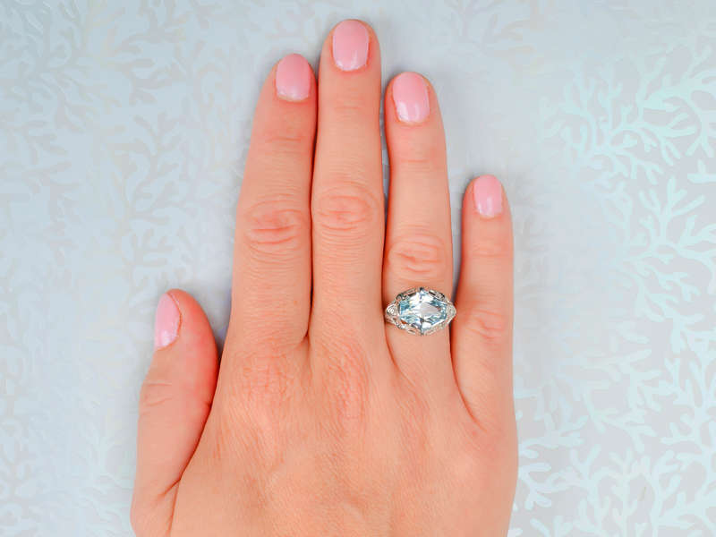 Vintage East West Set Fancy Aquamarine Ring