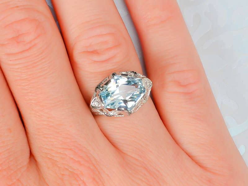 Vintage East West Set Fancy Aquamarine Ring