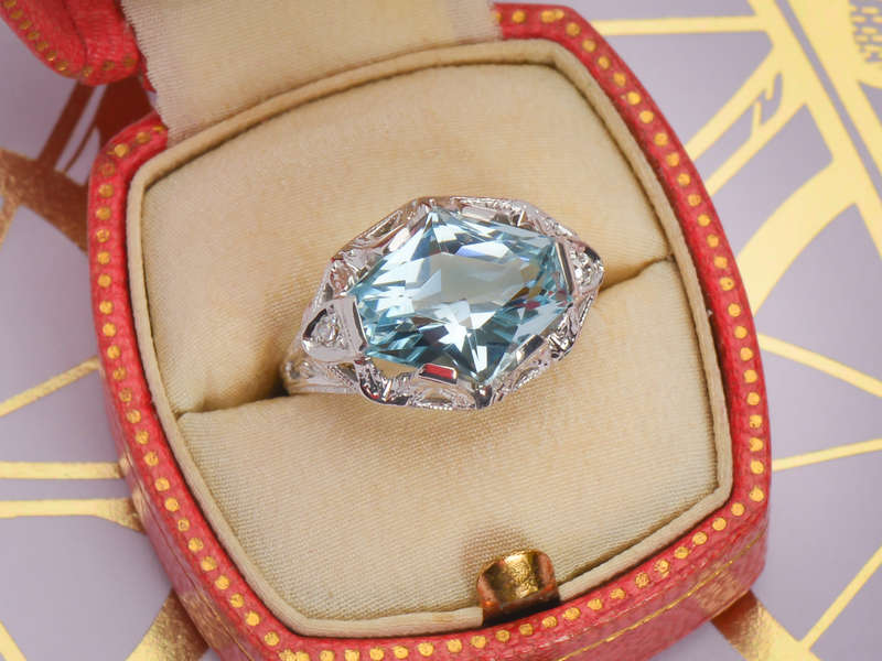 Vintage East West Set Fancy Aquamarine Ring