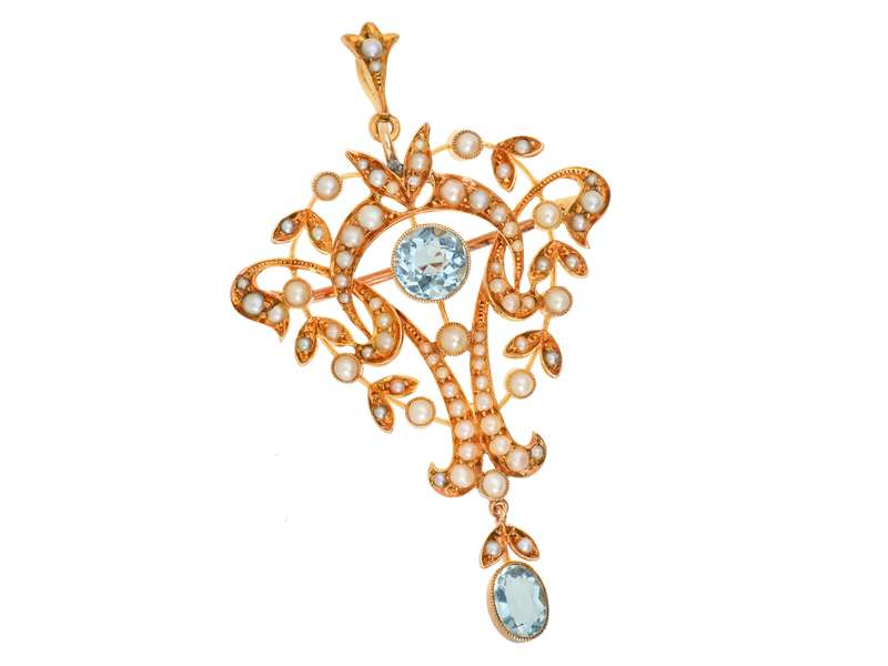 Edwardian Aquamarine Pearl Pendant