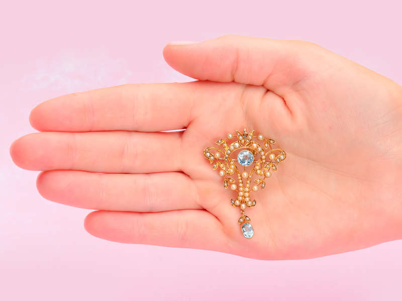 Edwardian Aquamarine Pearl Pendant