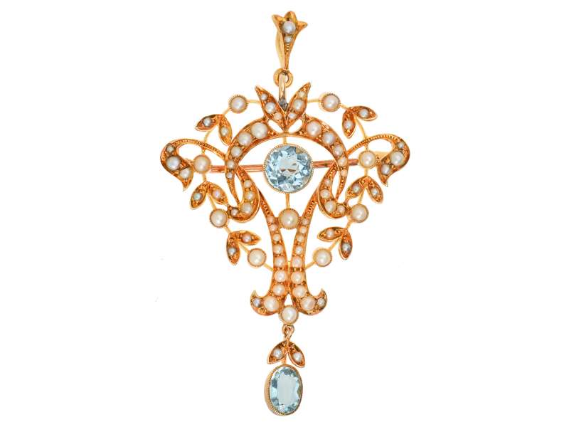 Edwardian Aquamarine Pearl Pendant