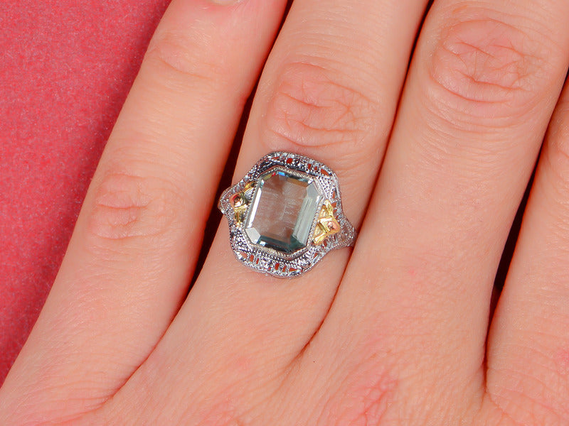 Art Deco Aquamarine Filigree Ring