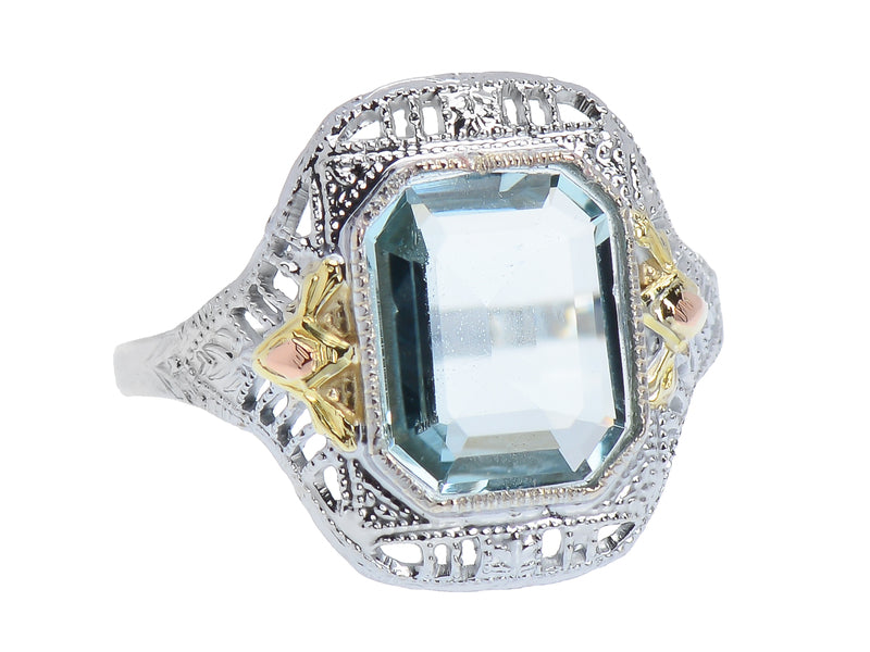 Art Deco Aquamarine Filigree Ring