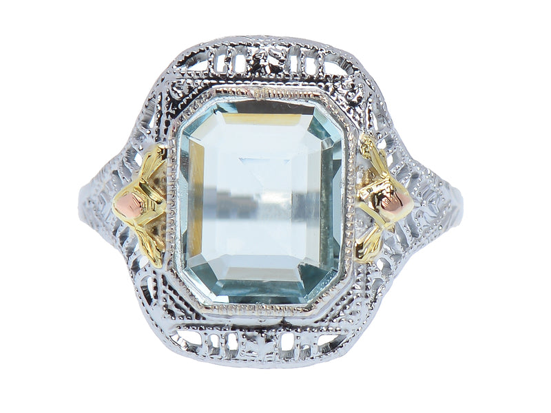 Art Deco Aquamarine Filigree Ring