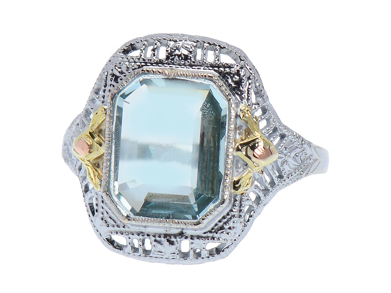 Art Deco Aquamarine Filigree Ring