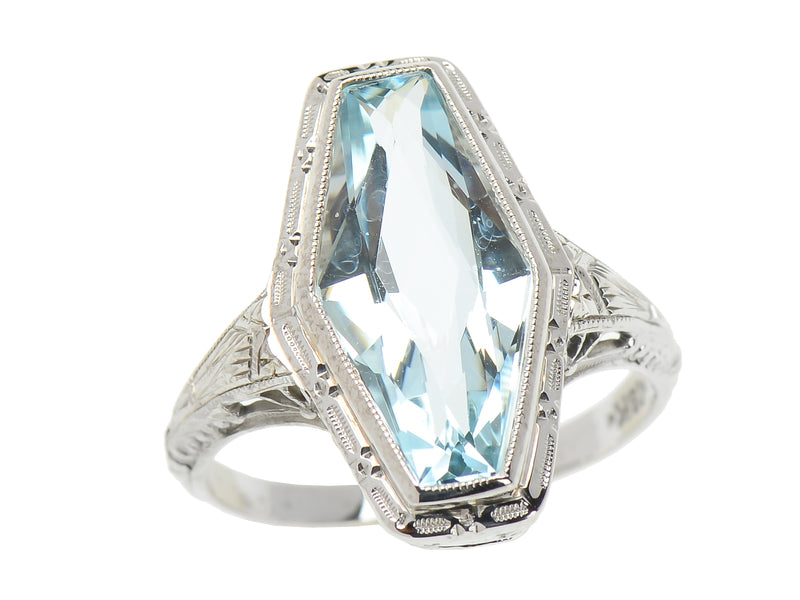 Art Deco Fancy Filigree Aquamarine Ring