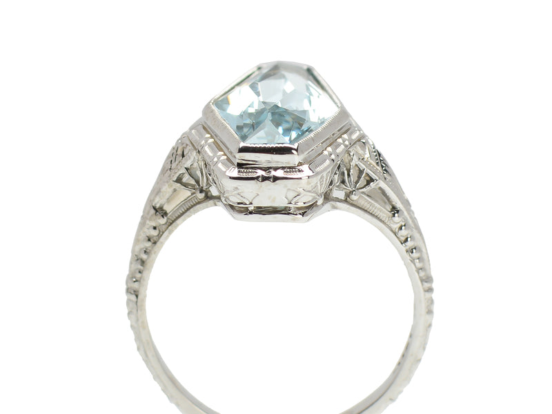 Art Deco Fancy Filigree Aquamarine Ring