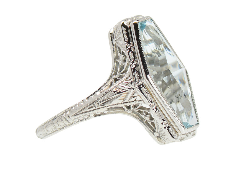 Art Deco Fancy Filigree Aquamarine Ring