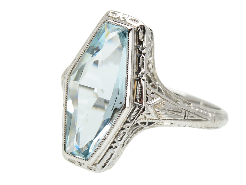 Art Deco Fancy Filigree Aquamarine Ring