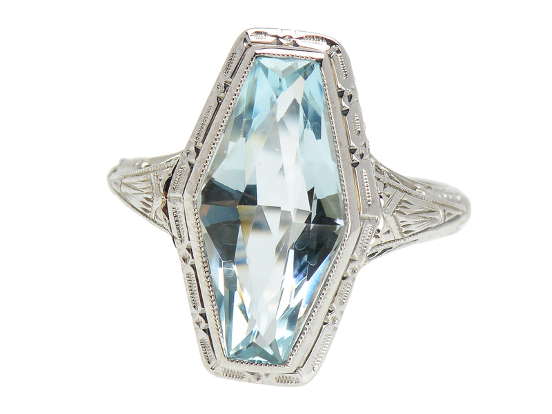 Art Deco Fancy Filigree Aquamarine Ring