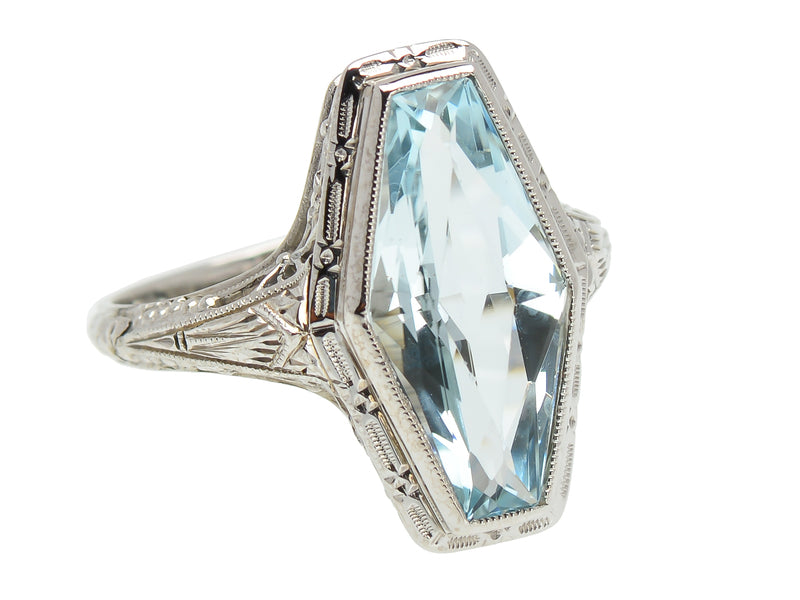Art Deco Fancy Filigree Aquamarine Ring