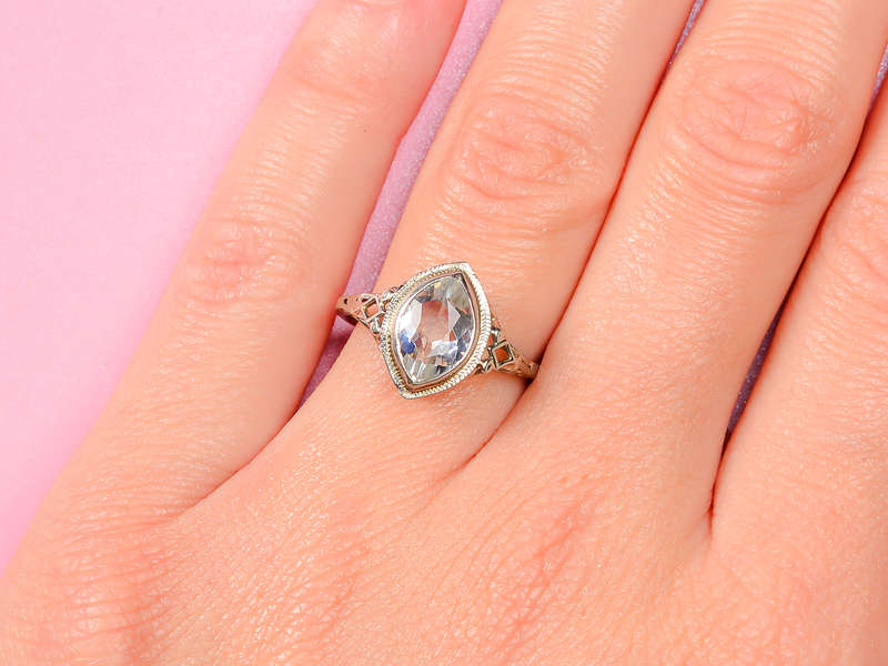Art Deco Aquamarine Filigree Ring 1930s