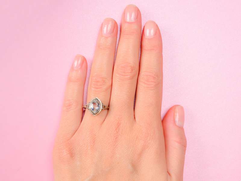 Art Deco Aquamarine Filigree Ring 1930s