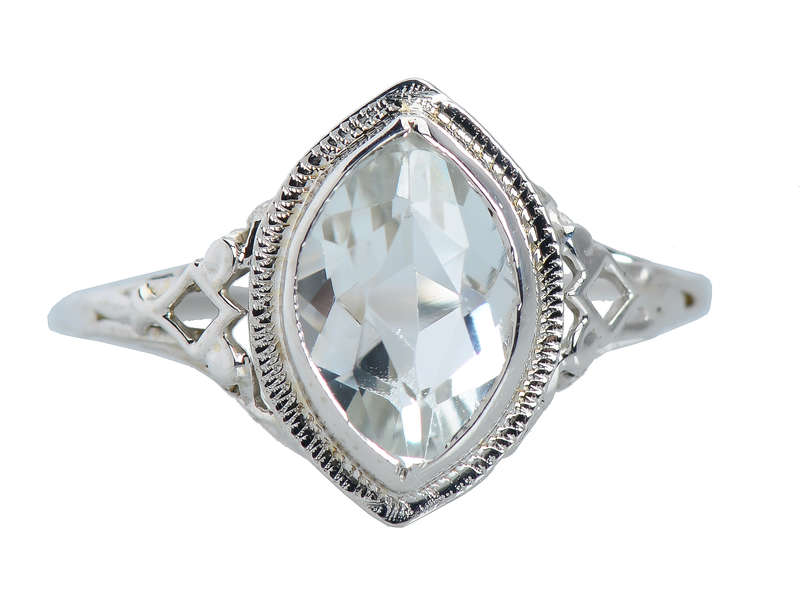 Art Deco Aquamarine Filigree Ring 1930s