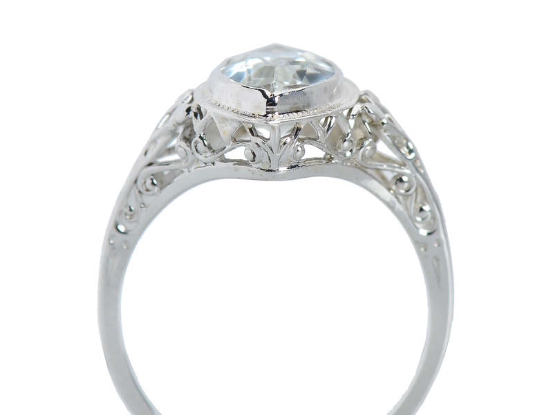 Art Deco Aquamarine Filigree Ring 1930s