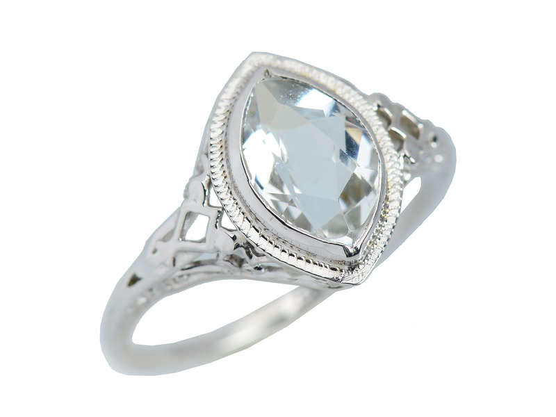 Art Deco Aquamarine Filigree Ring 1930s