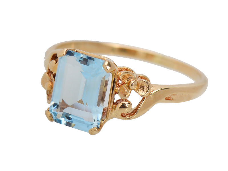 Vintage Vision - Aquamarine Flower Motif Ring