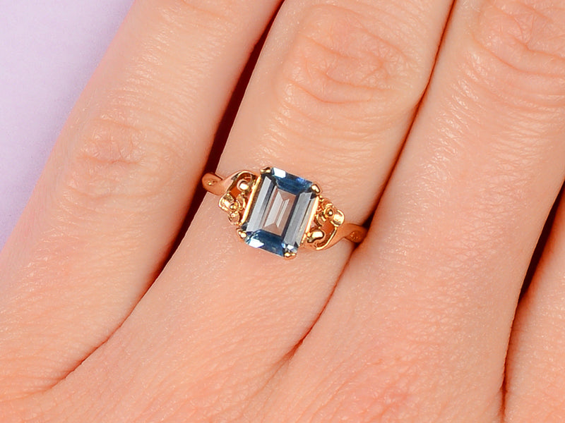 Vintage Vision - Aquamarine Flower Motif Ring