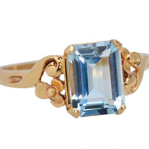 Vintage Vision - Aquamarine Flower Motif Ring