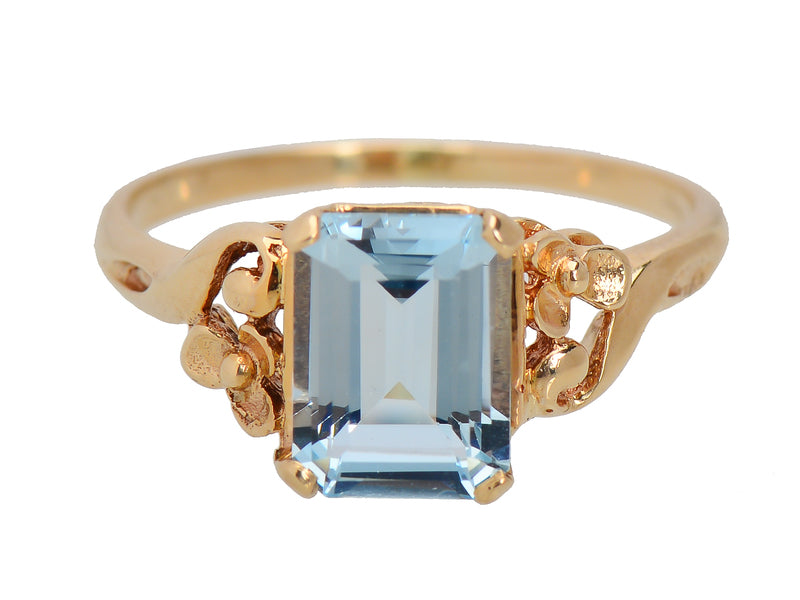Vintage Vision - Aquamarine Flower Motif Ring