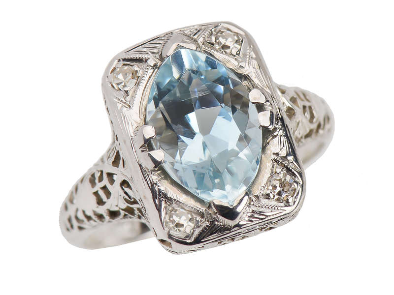 Belais Bros. Vintage Moval Aquamarine Ring