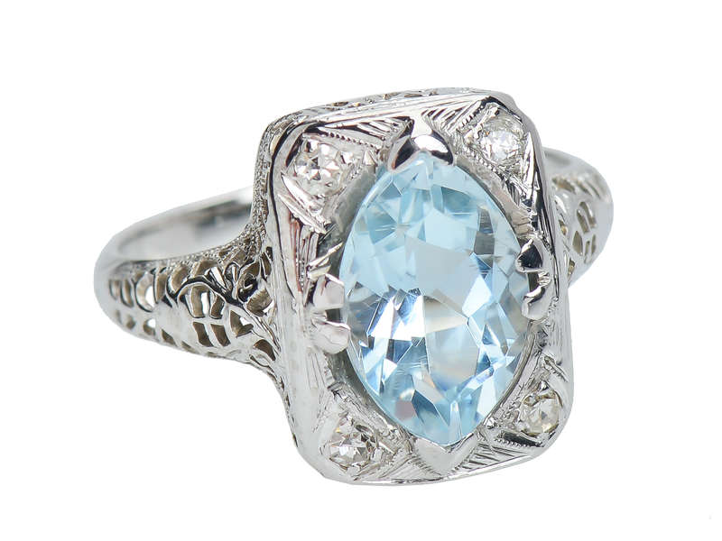 Belais Bros. Vintage Moval Aquamarine Ring