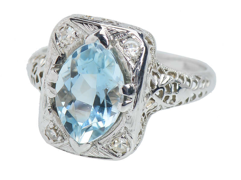 Belais Bros. Vintage Moval Aquamarine Ring