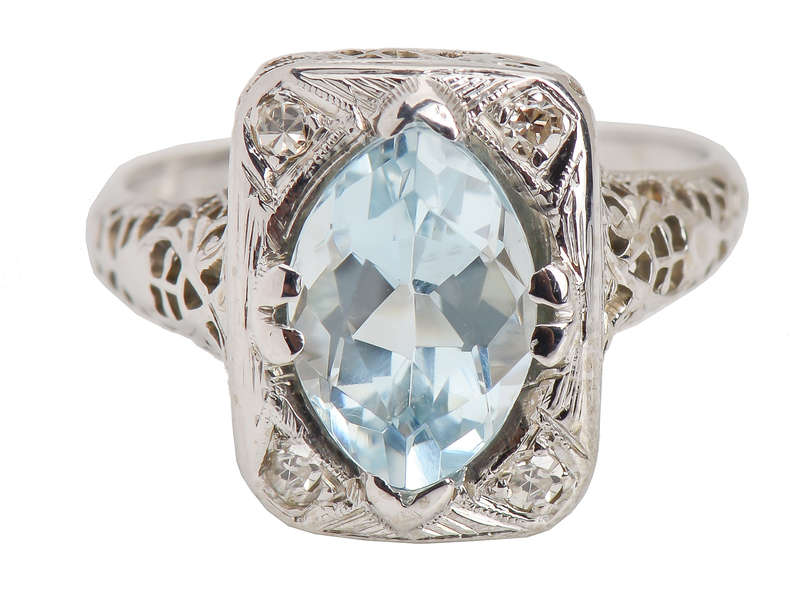 Belais Bros. Vintage Moval Aquamarine Ring