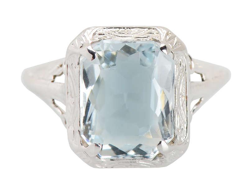 Sea Mist - Art Deco Filigree Aquamarine Ring