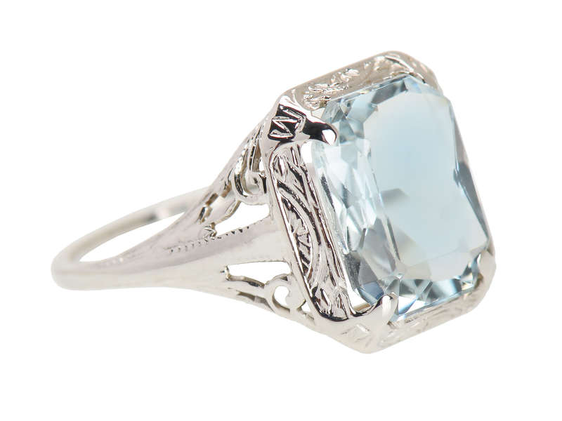 Sea Mist - Art Deco Filigree Aquamarine Ring