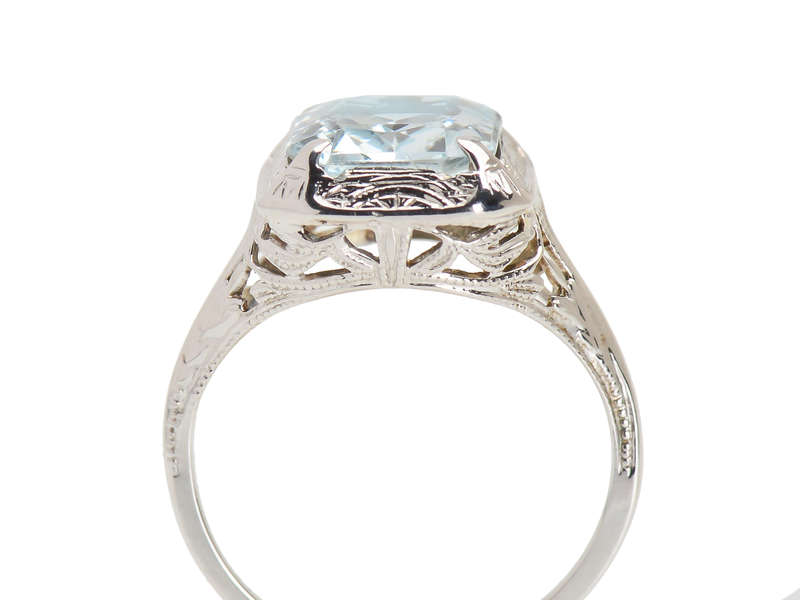 Sea Mist - Art Deco Filigree Aquamarine Ring