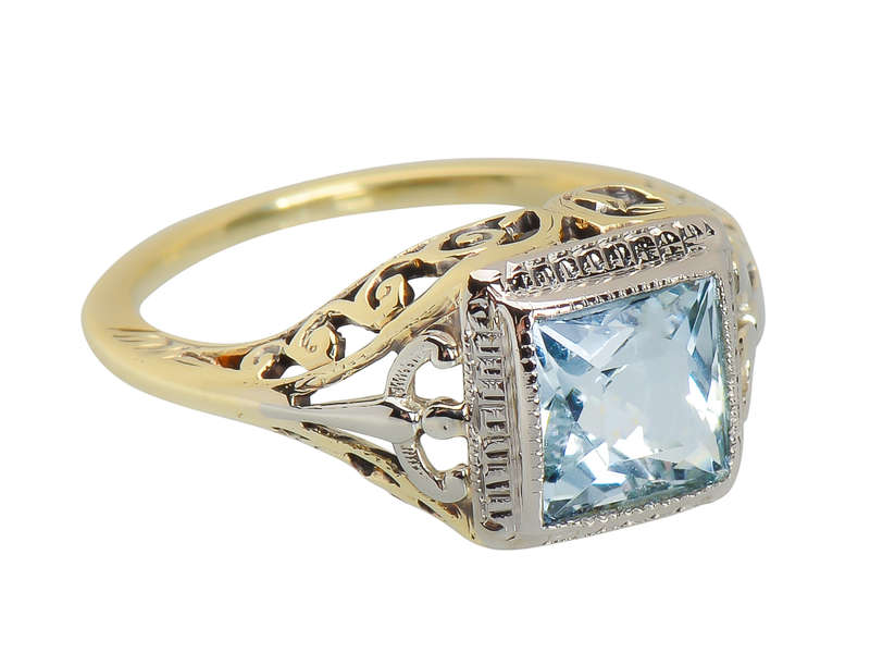 Vintage Aquamarine Art Deco Ring - Two Color Gold