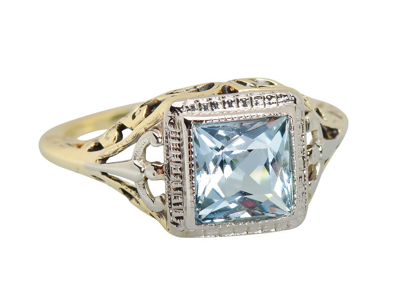 Vintage Aquamarine Art Deco Ring - Two Color Gold