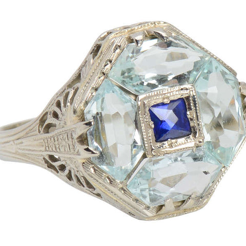 Fancy Free - Aquamarine Sapphire Art Deco Ring