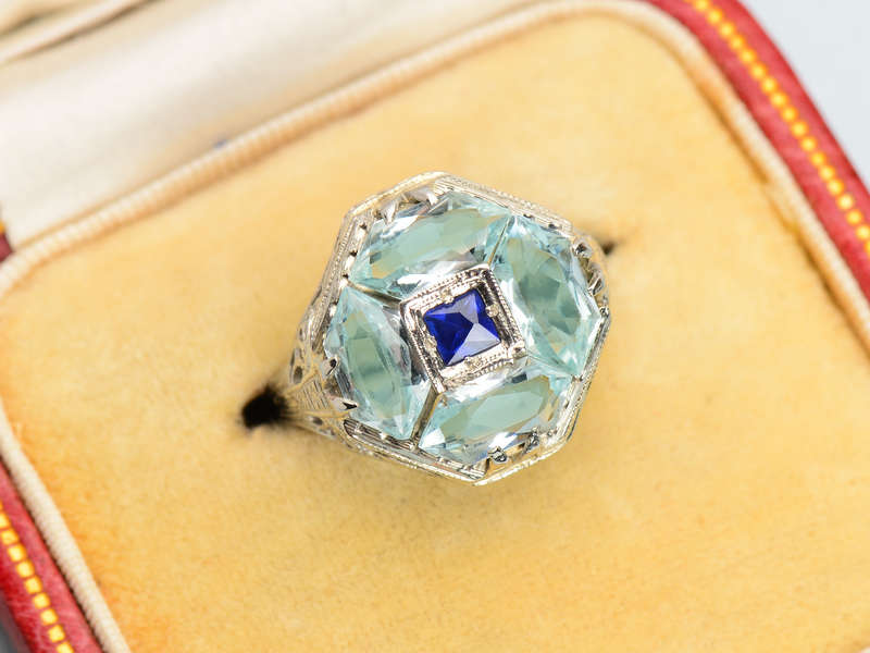 Fancy Free - Aquamarine Sapphire Art Deco Ring