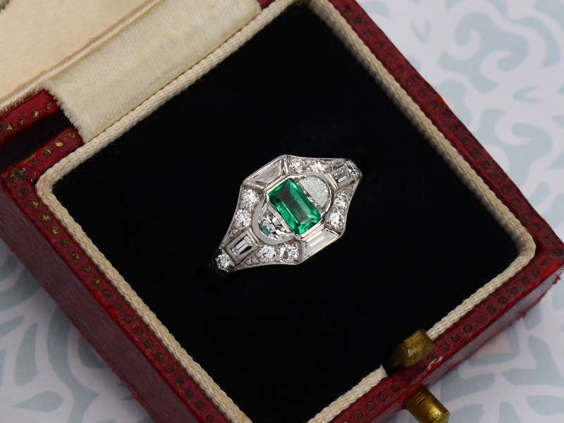 Art Deco Fancy Cut Emerald Diamond Ring