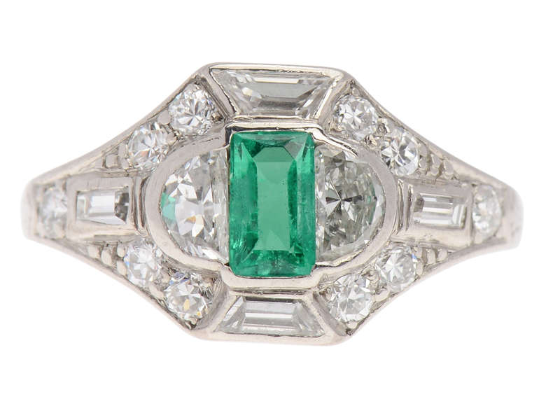 Art Deco Fancy Cut Emerald Diamond Ring