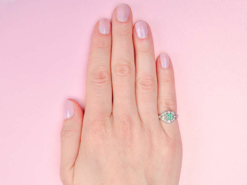 Art Deco Fancy Cut Emerald Diamond Ring