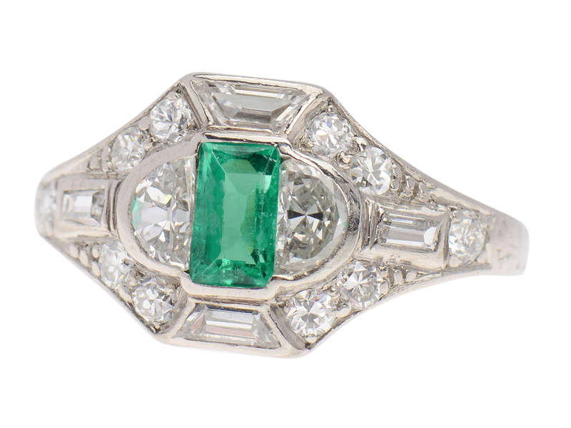 
                      
                        Art Deco Fancy Cut Emerald Diamond Ring
                      
                    