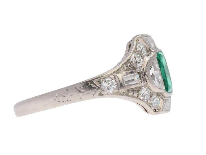 Art Deco Fancy Cut Emerald Diamond Ring
