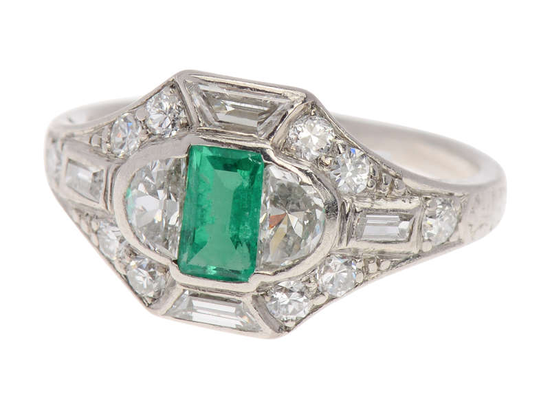 Art Deco Fancy Cut Emerald Diamond Ring