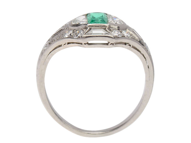 Art Deco Fancy Cut Emerald Diamond Ring
