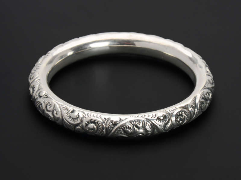 Art Nouveau Sterling Silver Slip On Bangle