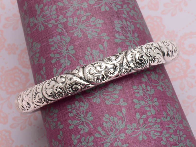 Art Nouveau Sterling Silver Slip On Bangle