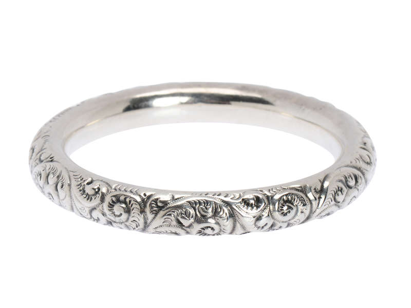 Art Nouveau Sterling Silver Slip On Bangle