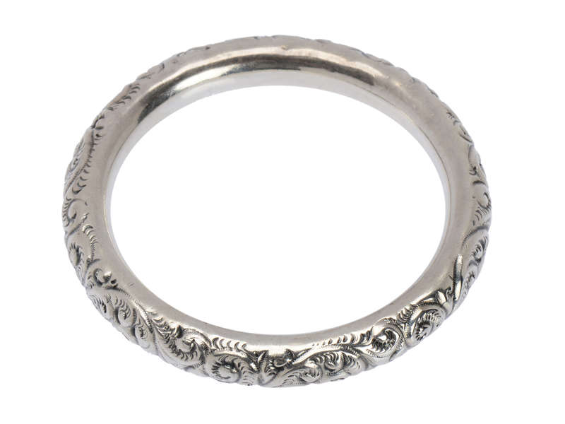 Art Nouveau Sterling Silver Slip On Bangle