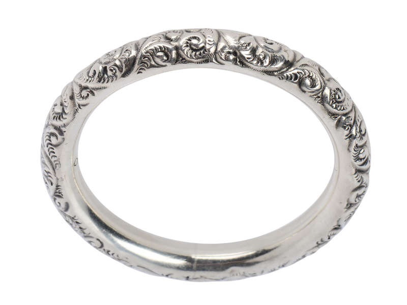 Art Nouveau Sterling Silver Slip On Bangle
