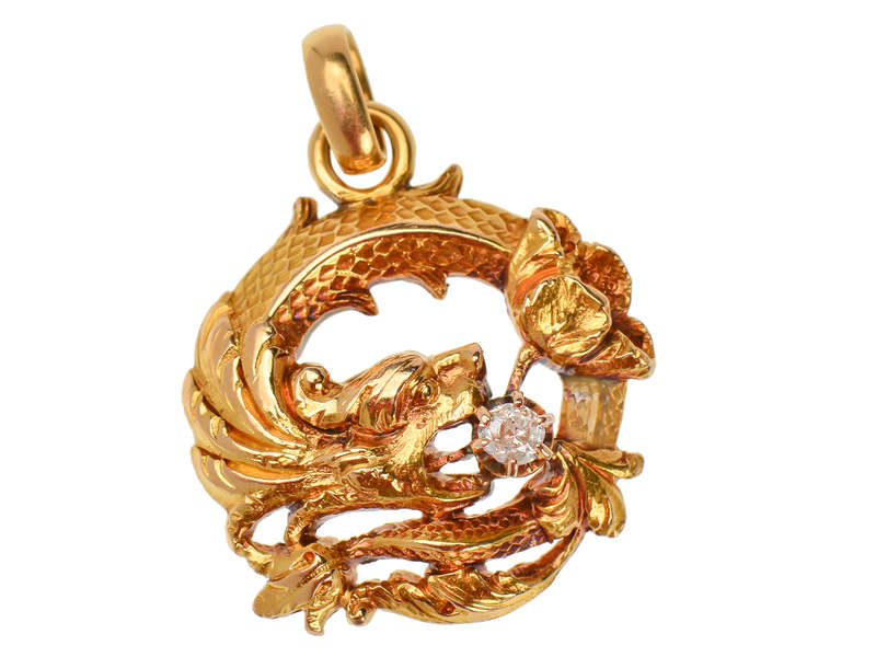 Firebreather - Art Nouveau Dragon Diamond Pendant